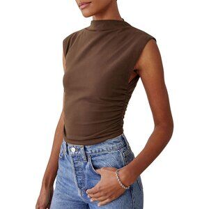 Reformation Lindy Knit Fitted Top Chocolate Brown Ruched Side Sleeveless Size S